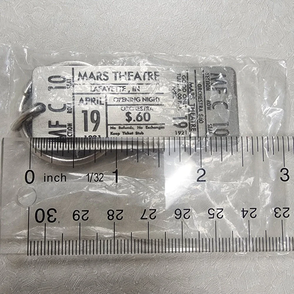 Vtg Broadway Mars Theatre Ticket Opening Night 4/19/1921 Solid Pewter Keychain